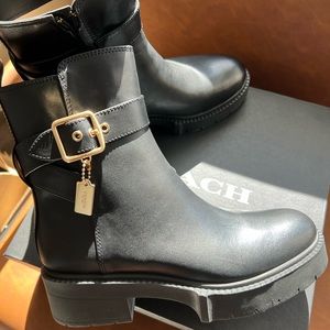 Coach Lacey Leather Lug-Sole Ankle Boots BRAND NEW